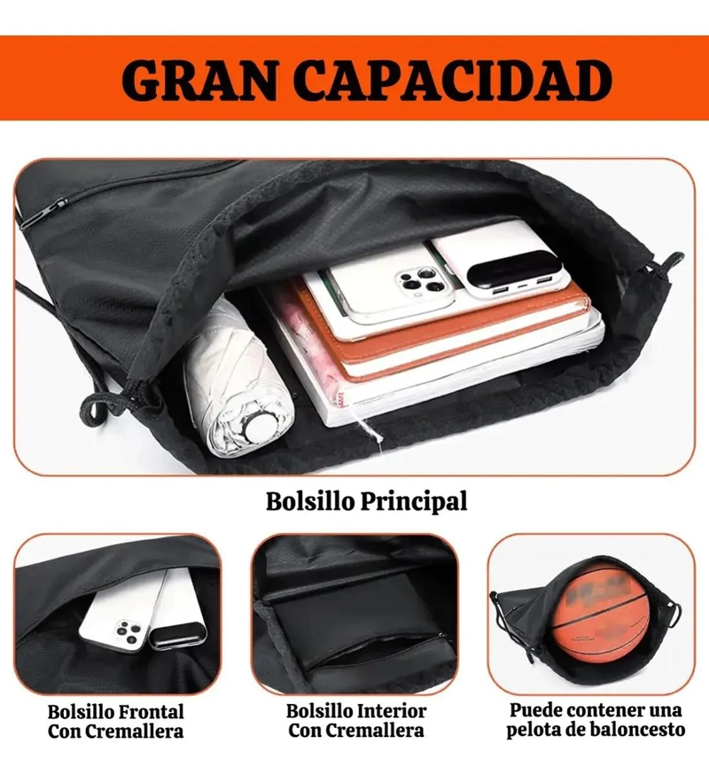 MOCHILA DEPORTIVA CON CORDON IMPERMEABLE PARA GIMNASIO - 5