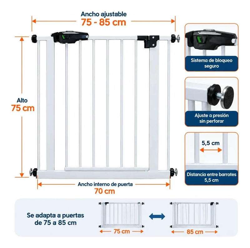 PUERTA DE SEGURIDAD METALICA AJUSTABLE 75 A 85 CM - 2