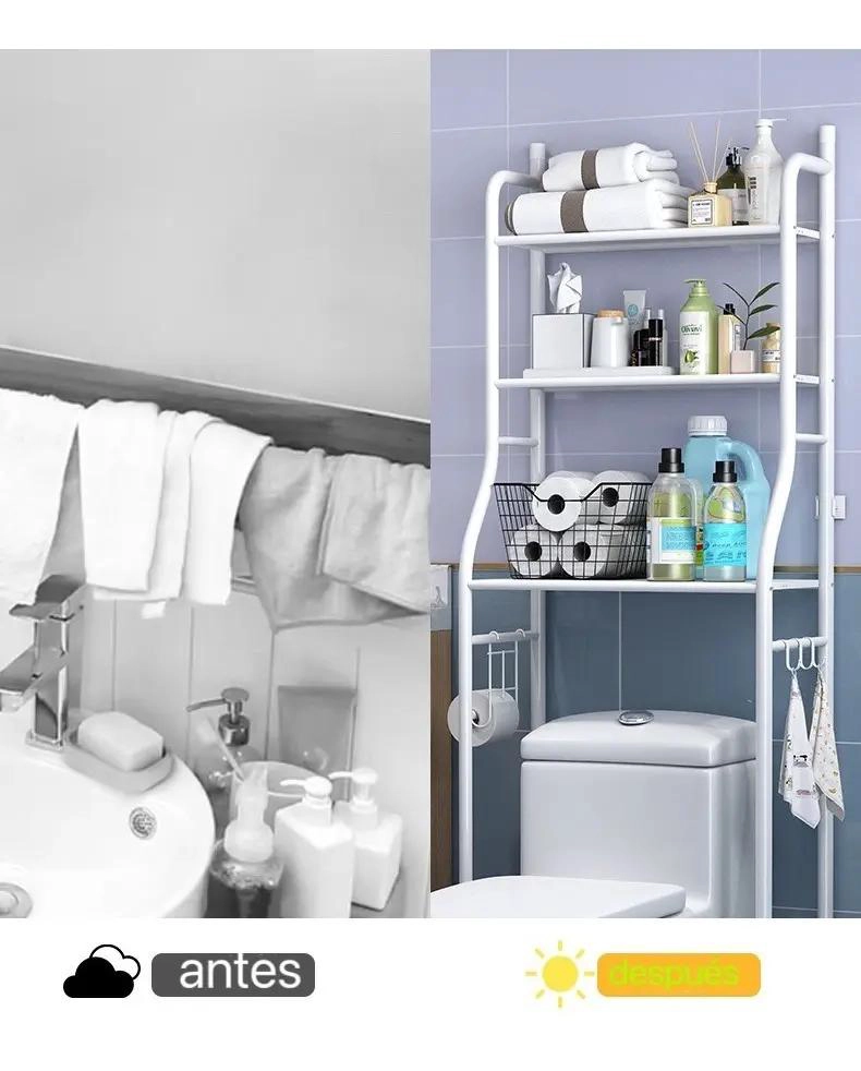 ESTANTE DE BAÑO DE HIERRO CON 3 NIVELES Y GANCHOS - 6
