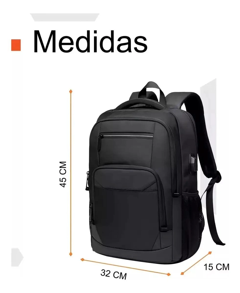 MOCHILA IMPERMEABLE ANTIRROBO CON PUERTO USB Y COMPARTIMENTOS - 1