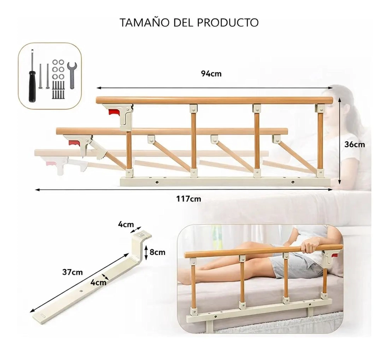 BARANDA PLEGABLE DE SEGURIDAD PARA CAMA SUPER KING 94X36 CM - 6
