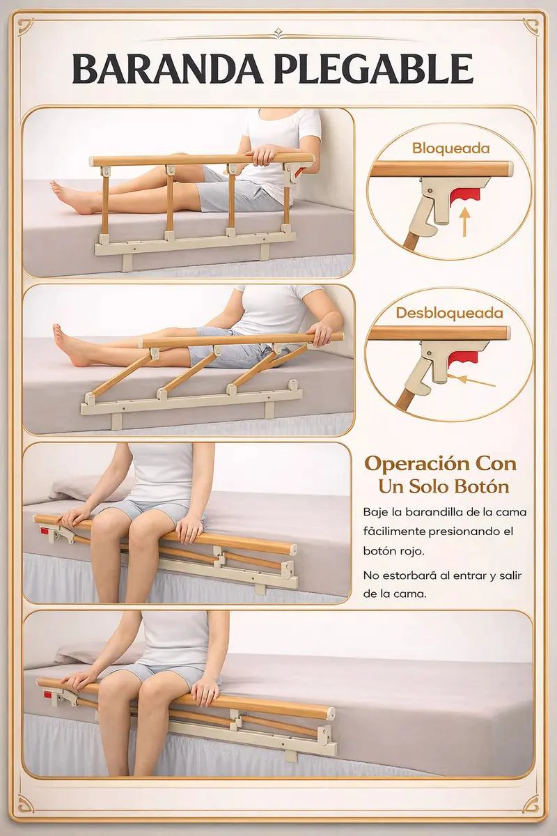 BARANDA PLEGABLE DE SEGURIDAD PARA CAMA SUPER KING 94X36 CM - 7