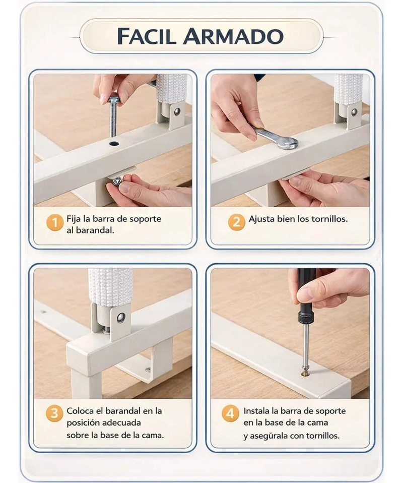 BARANDA PLEGABLE DE SEGURIDAD PARA CAMA SUPER KING 94X36 CM - 8
