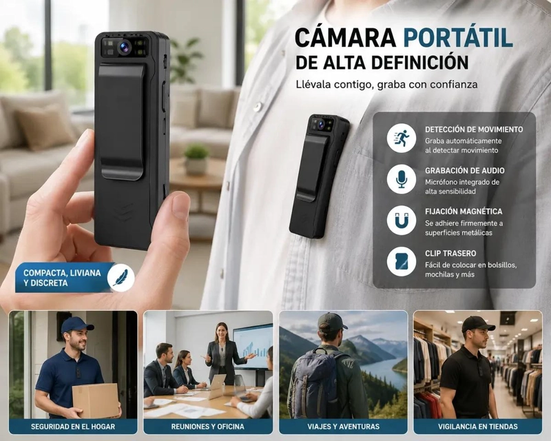 CAMARA PORTATIL COMPACTA 1080P FULL HD CON DETECCION DE MOVIMIENTO - 3