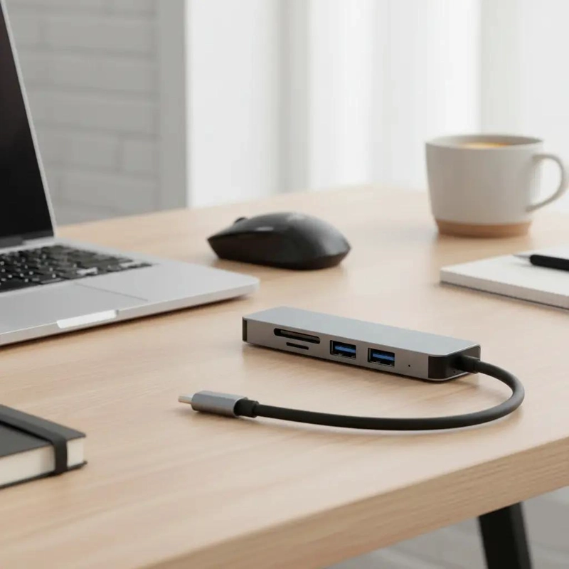 HUB USB TIPO C CON HDMI, VGA Y LECTOR DE TARJETAS SD - 10