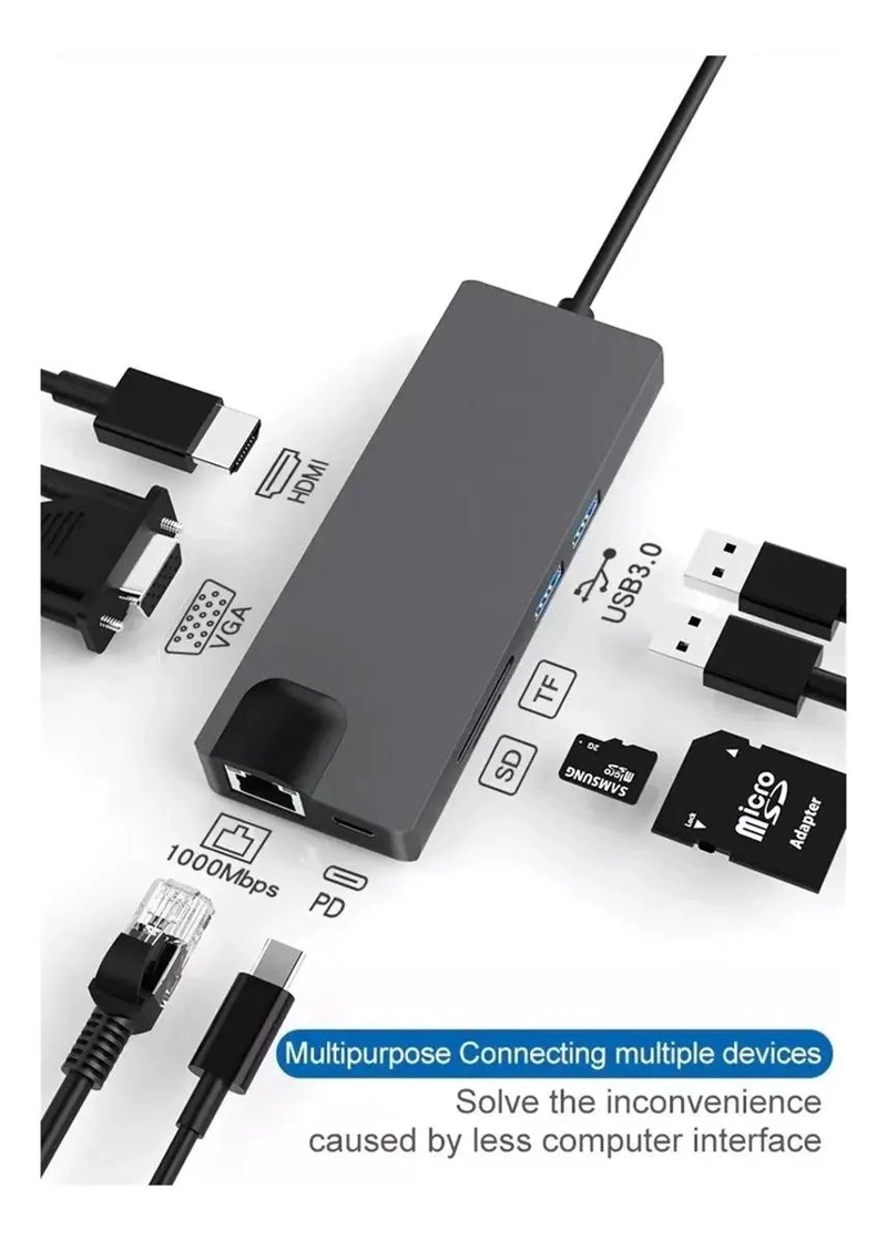 HUB USB TIPO C CON HDMI, VGA Y LECTOR DE TARJETAS SD - 6