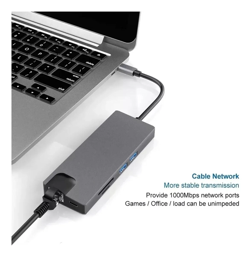 HUB USB TIPO C CON HDMI, VGA Y LECTOR DE TARJETAS SD - 8