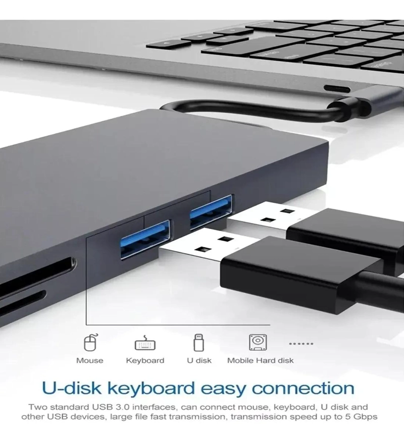 HUB USB TIPO C CON HDMI, VGA Y LECTOR DE TARJETAS SD - 9
