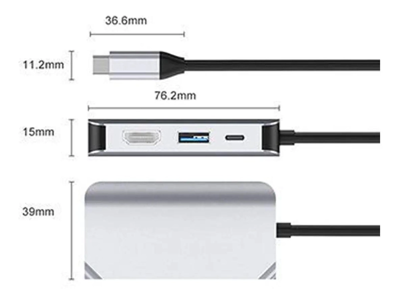 ADAPTADOR TIPO-C A HDMI, VGA Y USB 3.0 - 3