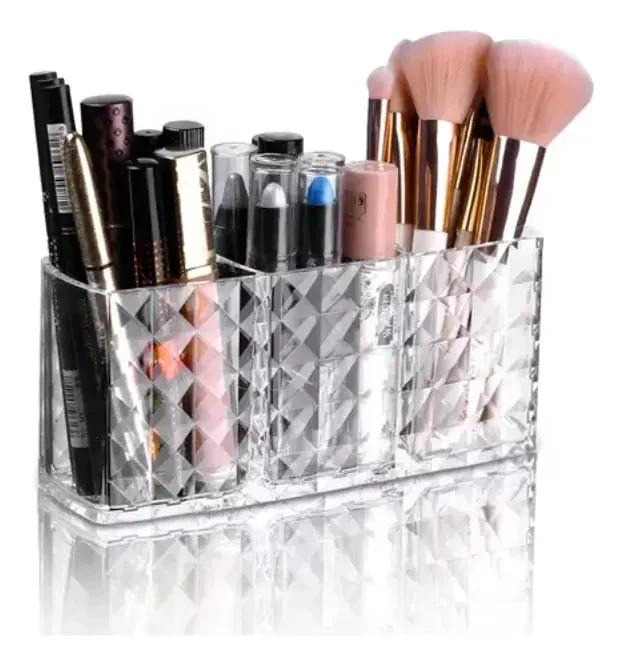 ORGANIZADOR DE MAQUILLAJE ACRILICO CON 3 COMPARTIMENTOS - 1