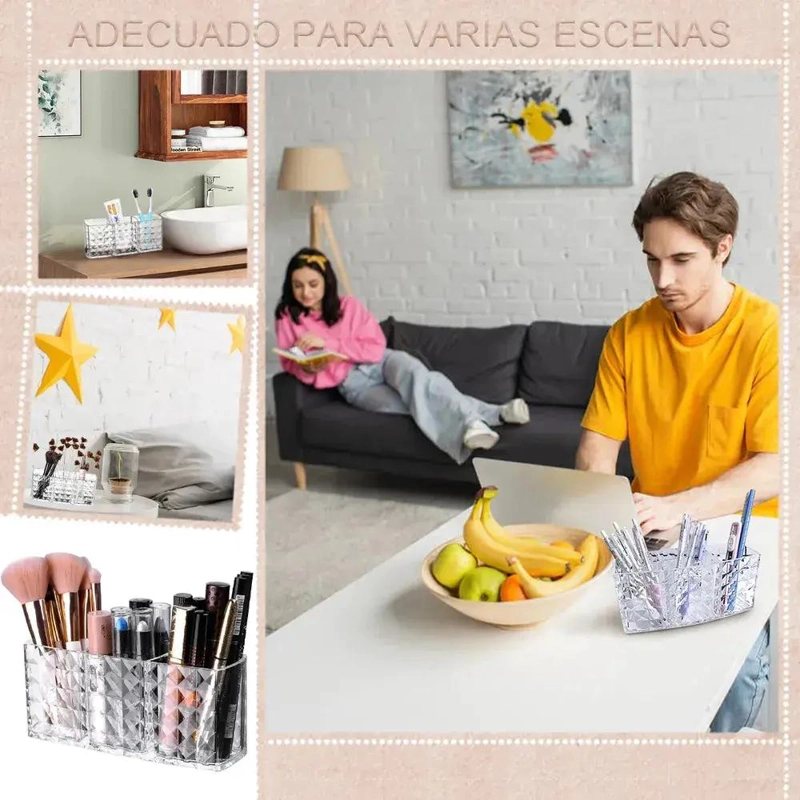 ORGANIZADOR DE MAQUILLAJE ACRILICO CON 3 COMPARTIMENTOS - 3