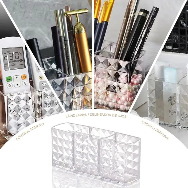 ORGANIZADOR DE MAQUILLAJE ACRILICO CON 3 COMPARTIMENTOS - 5