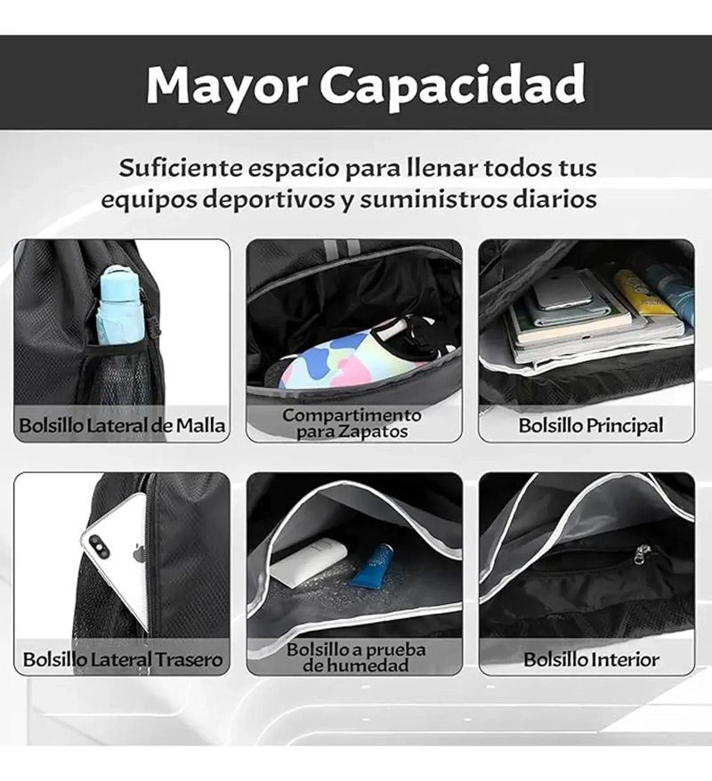 MOCHILA DEPORTIVA IMPERMEABLE CON DISEÑO DE CORDON Y GRAN CAPACIDAD - 5