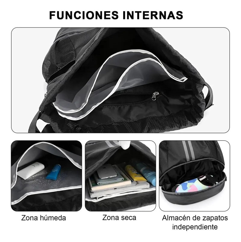 MOCHILA DEPORTIVA IMPERMEABLE CON DISEÑO DE CORDON Y GRAN CAPACIDAD - 6
