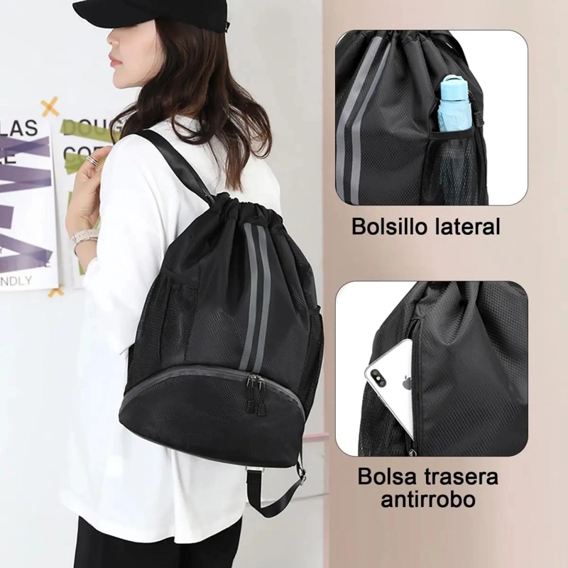 MOCHILA DEPORTIVA IMPERMEABLE CON DISEÑO DE CORDON Y GRAN CAPACIDAD - 7