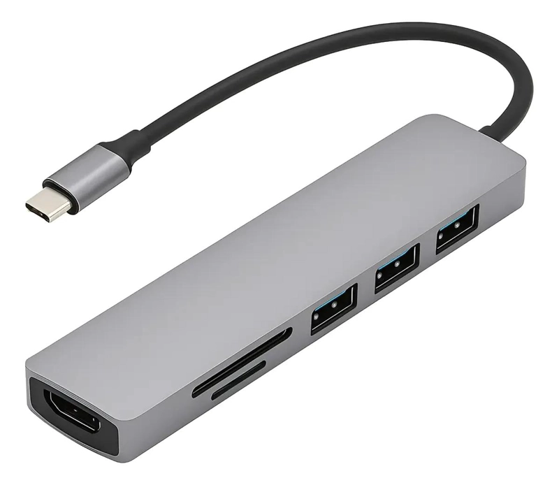 ADAPTADOR HUB USB TIPO C 6 EN 1 CON HDMI Y TF/SD - 1