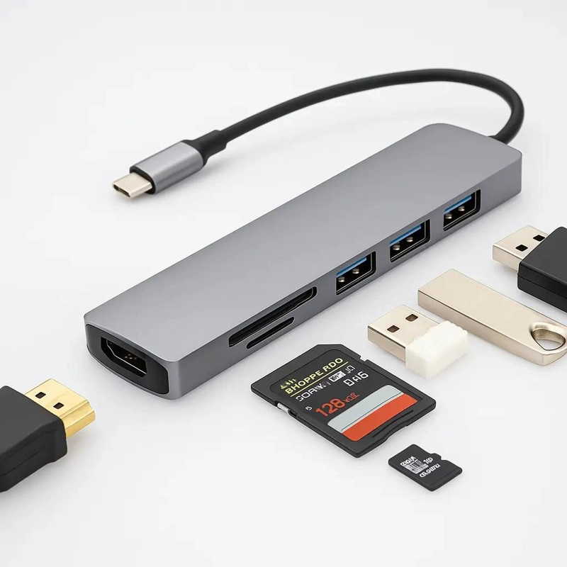 ADAPTADOR HUB USB TIPO C 6 EN 1 CON HDMI Y TF/SD - 2