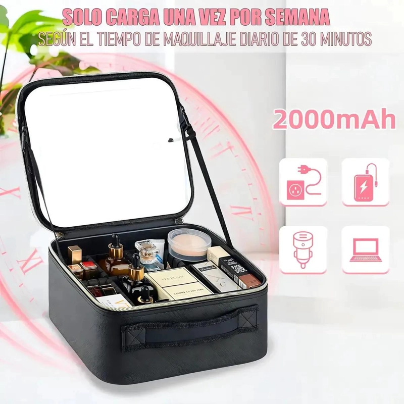 MALETA ORGANIZADORA DE MAQUILLAJE CON ESPEJO LED TACTIL Y COMPARTIMENTOS AJUSTES - 8