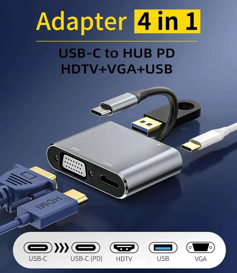 ADAPTADOR USB TIPO C A VGA HDMI Y USB HEMBRA - 9
