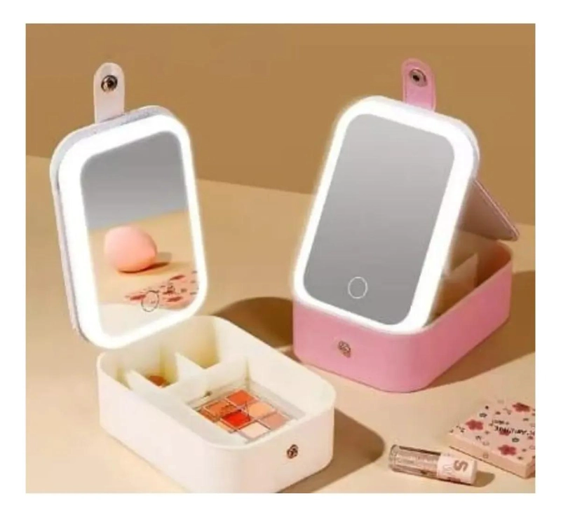 ESTUCHE DE ALMACENAMIENTO DE COSME TICOS CON ESPEJO Y LUZ LED - 2