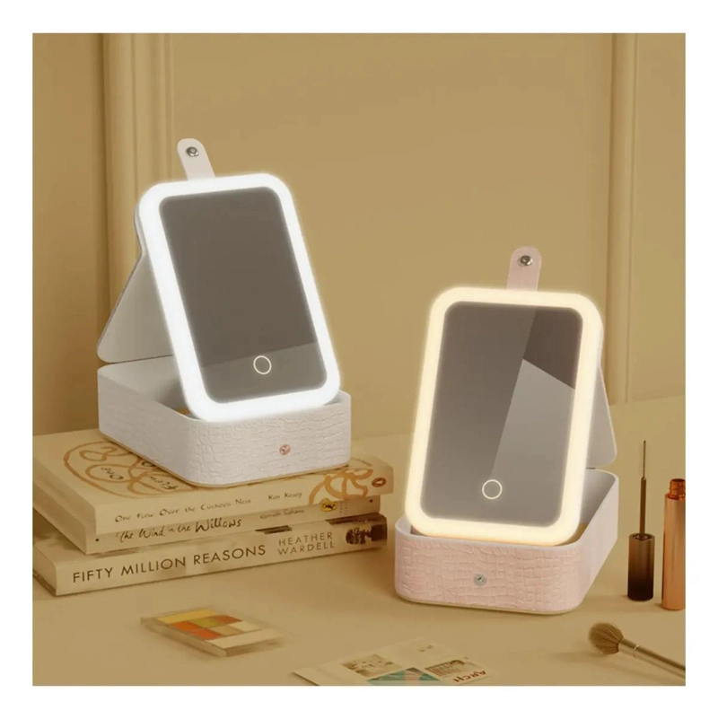 ESTUCHE DE ALMACENAMIENTO DE COSME TICOS CON ESPEJO Y LUZ LED - 3