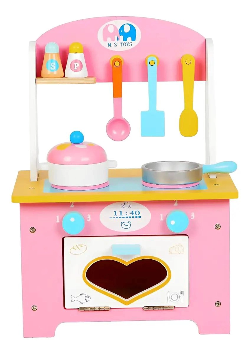 COCINA DIDACTICA DE MADERA ROSADA PARA NIÑAS - 1