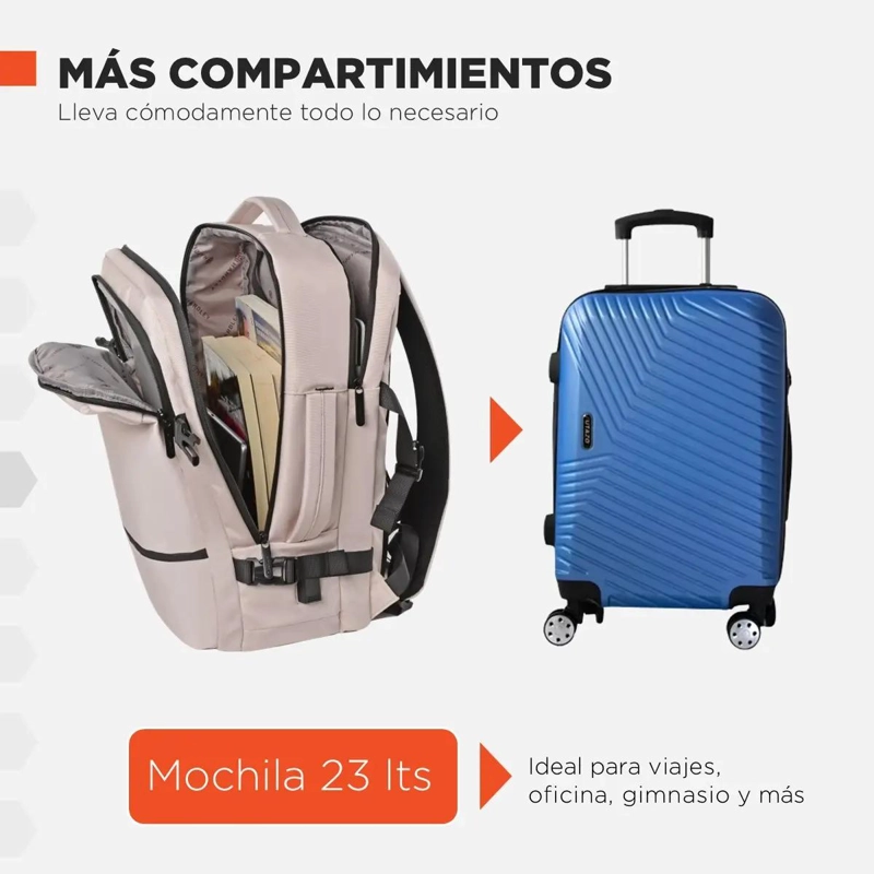 MOCHILA IMPERMEABLE ANTIRROBO PARA NOTEBOOK 23L COLOR BEIGE - 1