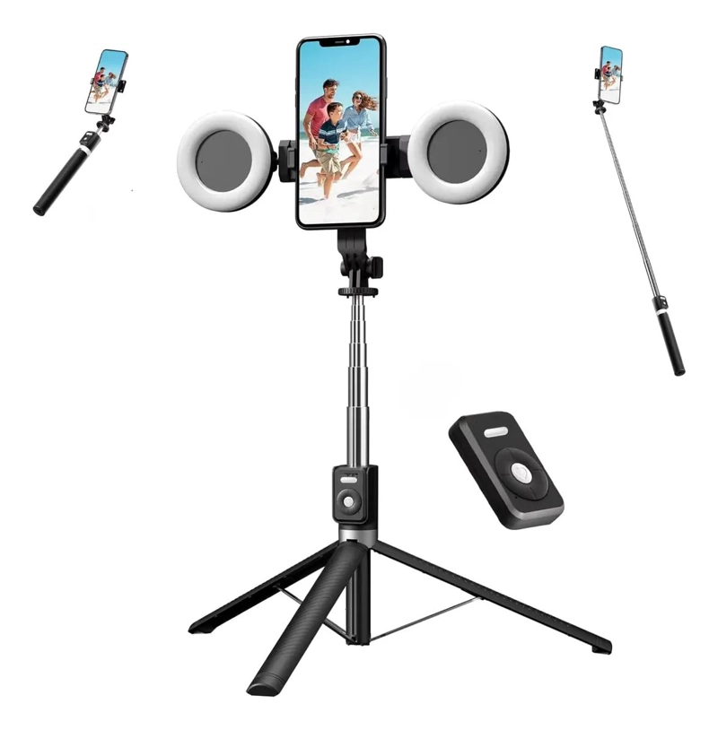 TRIPODE Y PALO SELFIE 170 CM CON LUCES LED Y CONTROL REMOTO - 1