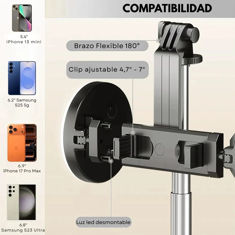 TRIPODE Y PALO SELFIE 170 CM CON LUCES LED Y CONTROL REMOTO - 4