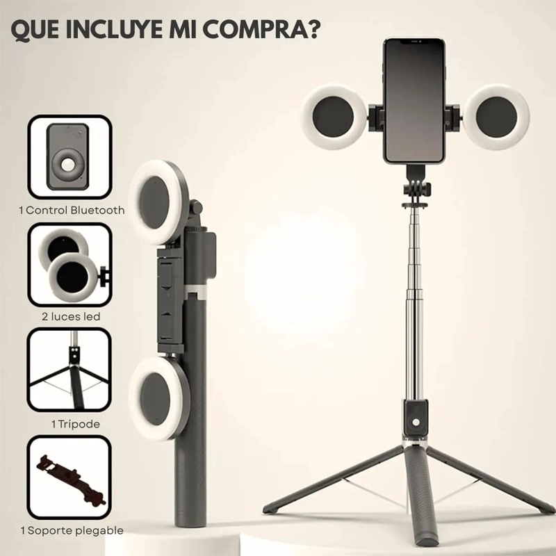 TRIPODE Y PALO SELFIE 170 CM CON LUCES LED Y CONTROL REMOTO - 5
