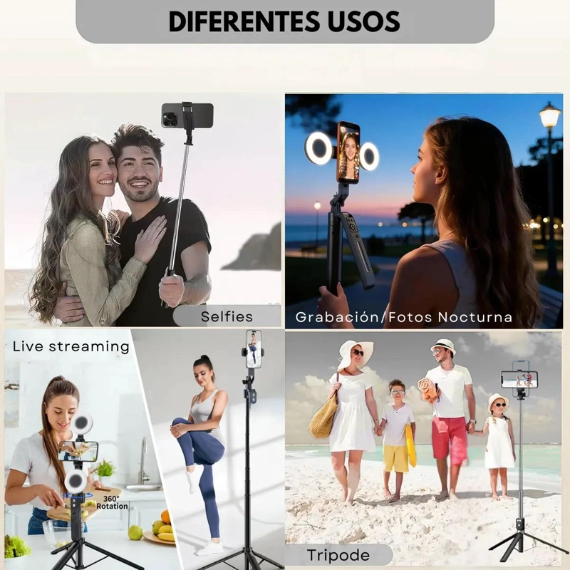 TRIPODE Y PALO SELFIE 170 CM CON LUCES LED Y CONTROL REMOTO - 6