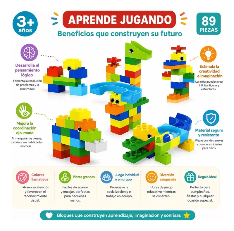 BLOQUES DE CONSTRUCCION LABERINTO 89 PIEZAS PARA NIÑOS - 6