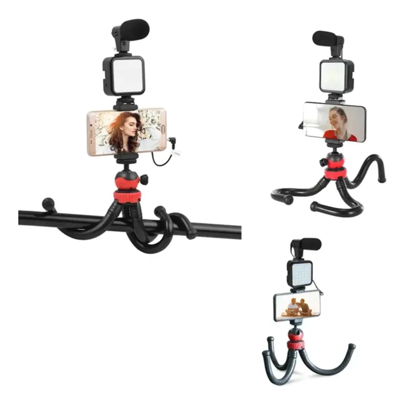 KIT VLOGGING PARA SMARTPHONE CON TRIPODE FLEXIBLE Y LUZ - 1