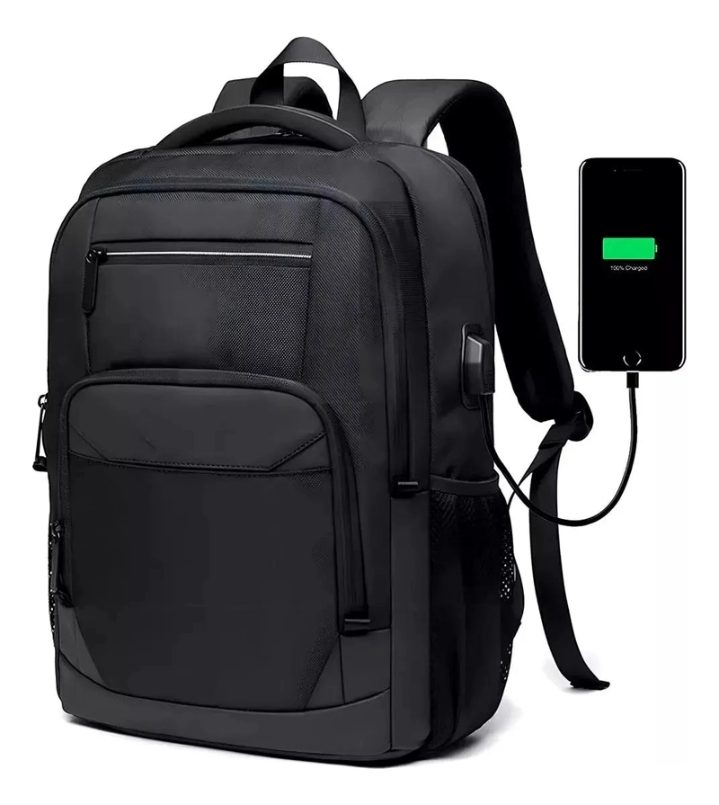 MOCHILA IMPERMEABLE ANTIRROBO CON PUERTO USB Y COMPARTIMENTOS - 1