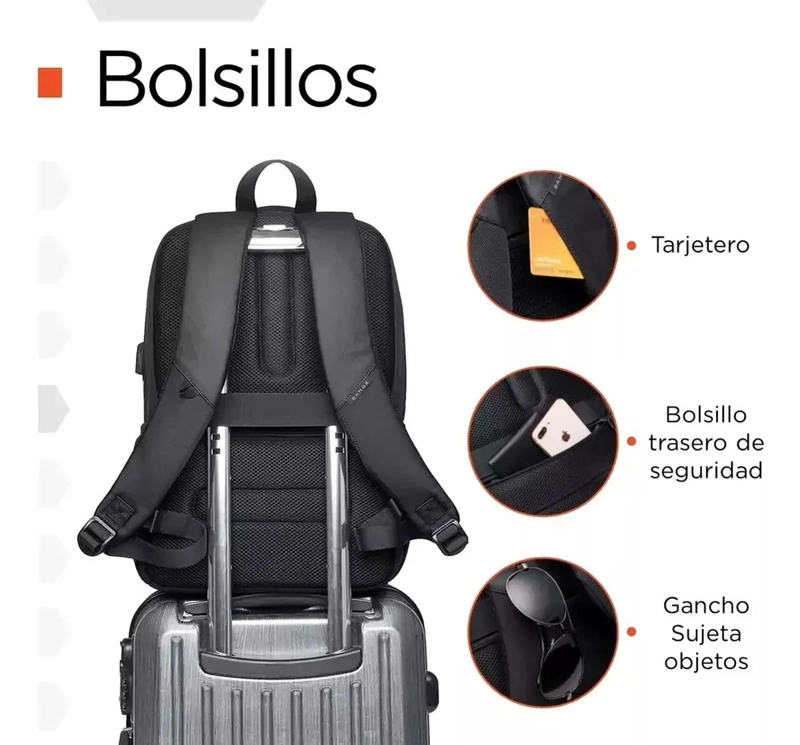MOCHILA IMPERMEABLE ANTIRROBO CON PUERTO USB Y COMPARTIMENTOS - 7