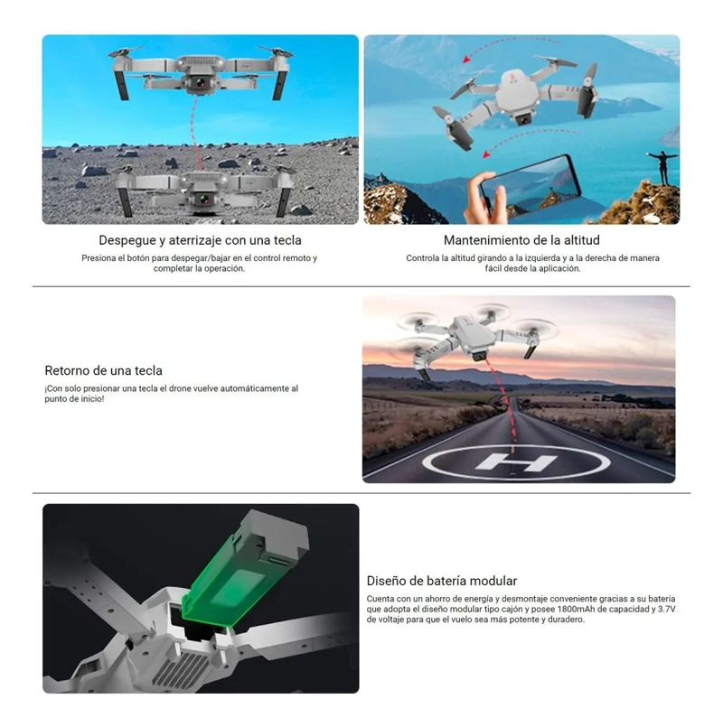 DRONE E88 CON CAMARA DUAL HD Y 3 BATERIAS INCLUIDAS - 3