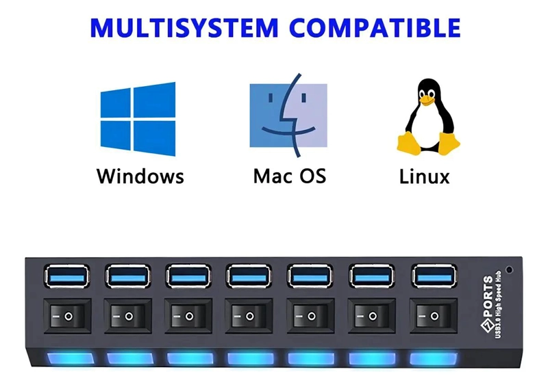 HUB USB 2.0 DE 4 PUERTOS CON INTERRUPTOR Y LUZ INDICADORA - 1