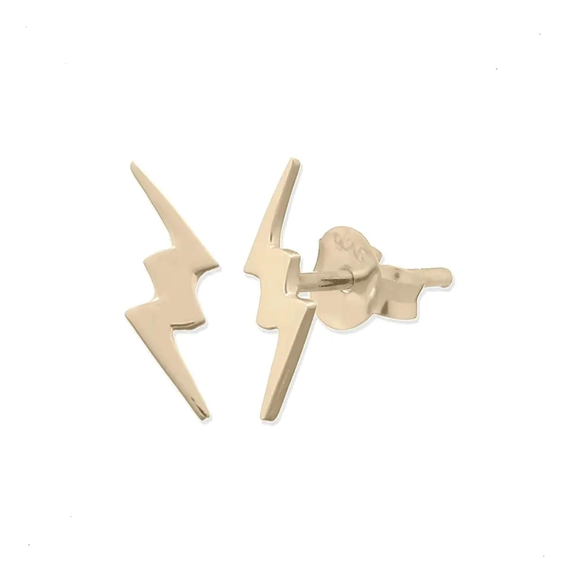 PENDIENTES DE PLATA 925 CON BAÑO DE ORO EN FORMA DE RAYO - 2