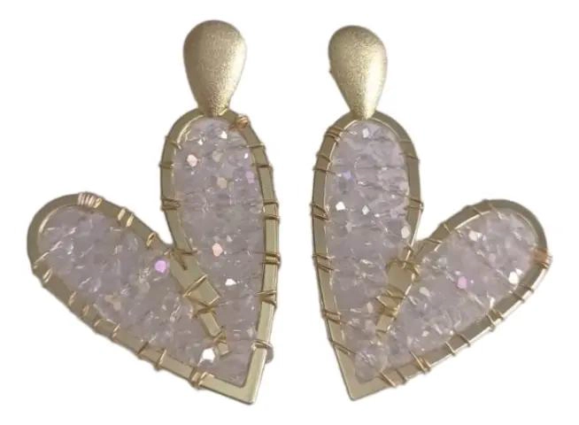 AROS MAXI CORAZONES CON PIEDRAS TRANSPARENTES EN BAÑO DE ORO - 2