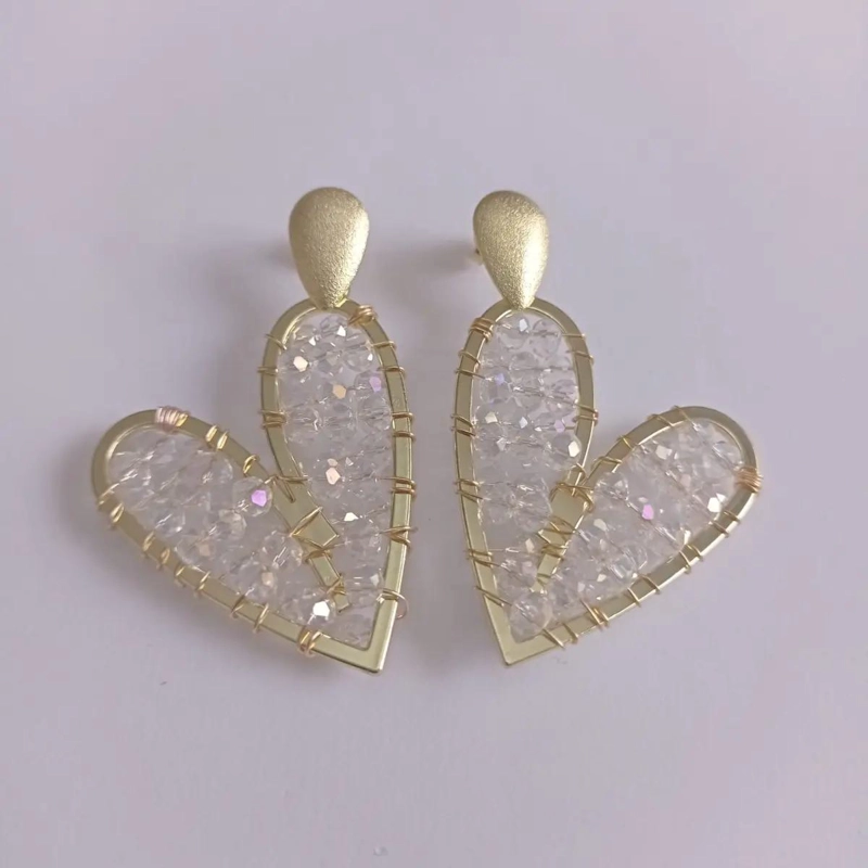 AROS MAXI CORAZONES CON PIEDRAS TRANSPARENTES EN BAÑO DE ORO - 3