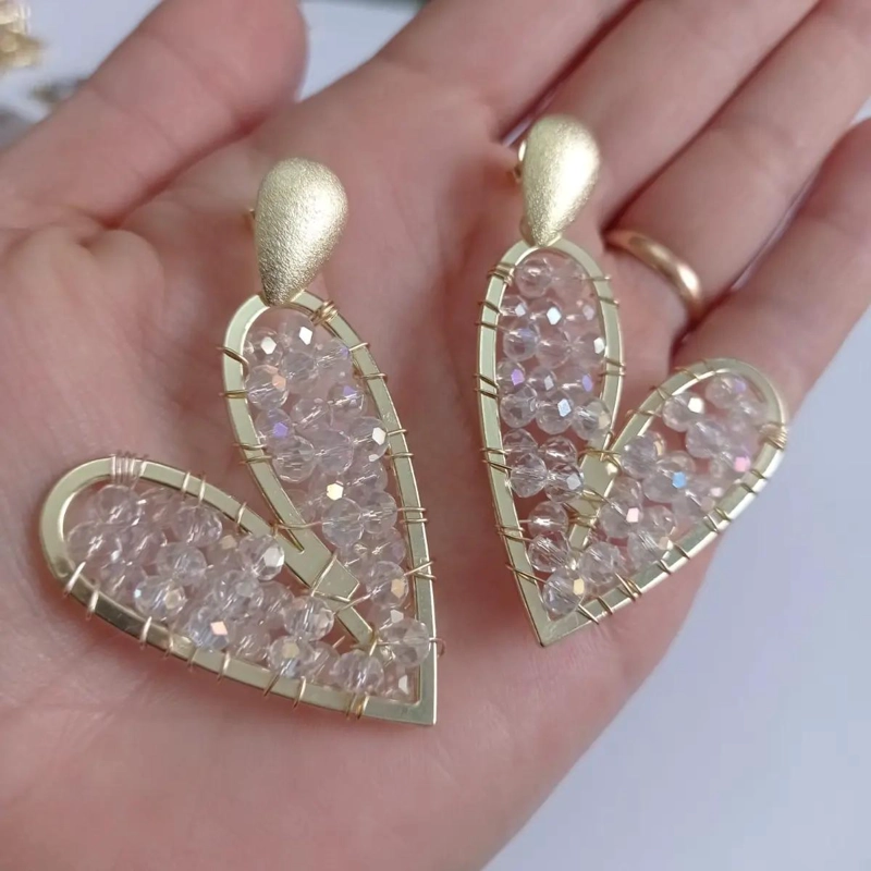 AROS MAXI CORAZONES CON PIEDRAS TRANSPARENTES EN BAÑO DE ORO - 5