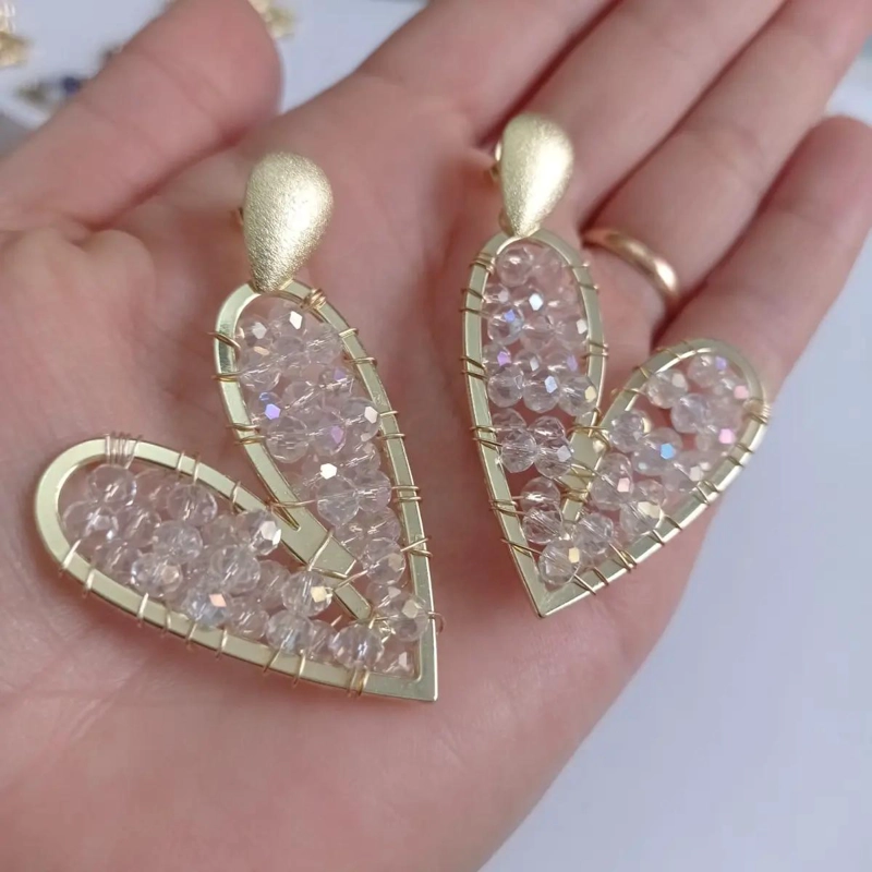 AROS MAXI CORAZONES CON PIEDRAS TRANSPARENTES EN BAÑO DE ORO - 6