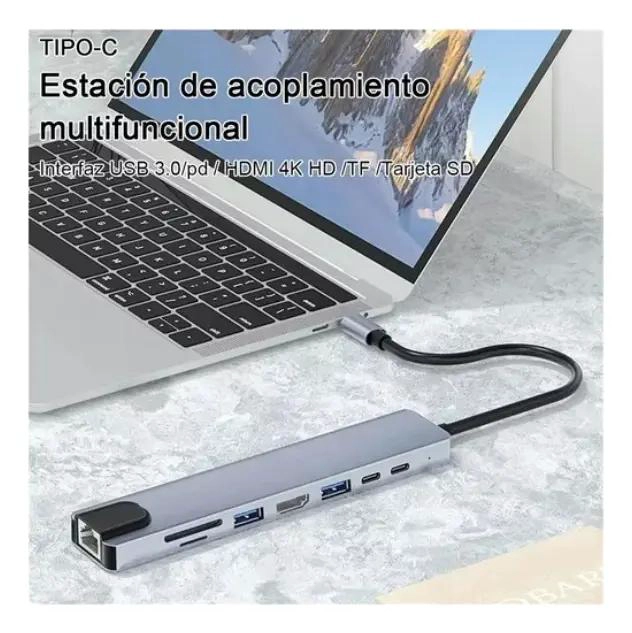 HUB USB TIPO C 8 EN 1 CON HDMI 4K Y PUERTOS RAPIDOS - 4