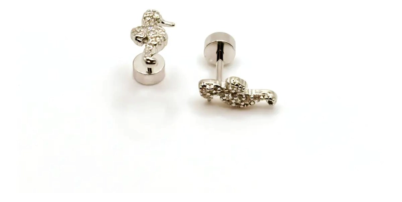 AROS DE PLATA 925 DISEÑO CABALLITO DE MAR CON CIERRE SEGURO - 1