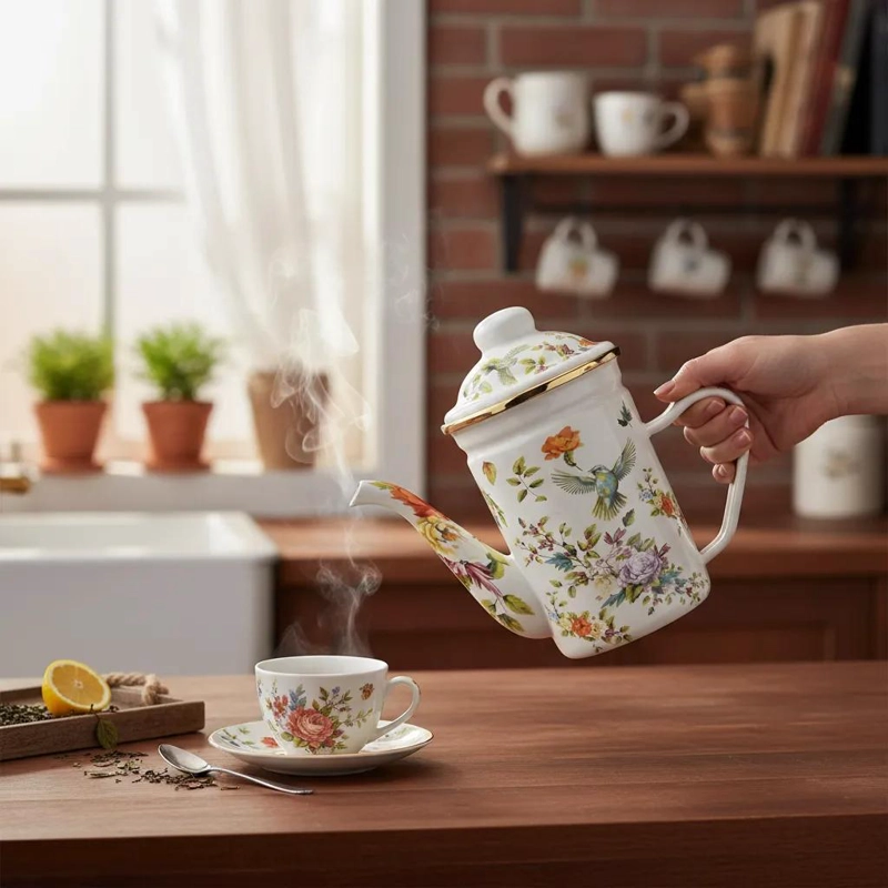 TETERA ENLOZADA DE 600 ML CON INFUSOR DE ACERO INOXIDABLE - 7