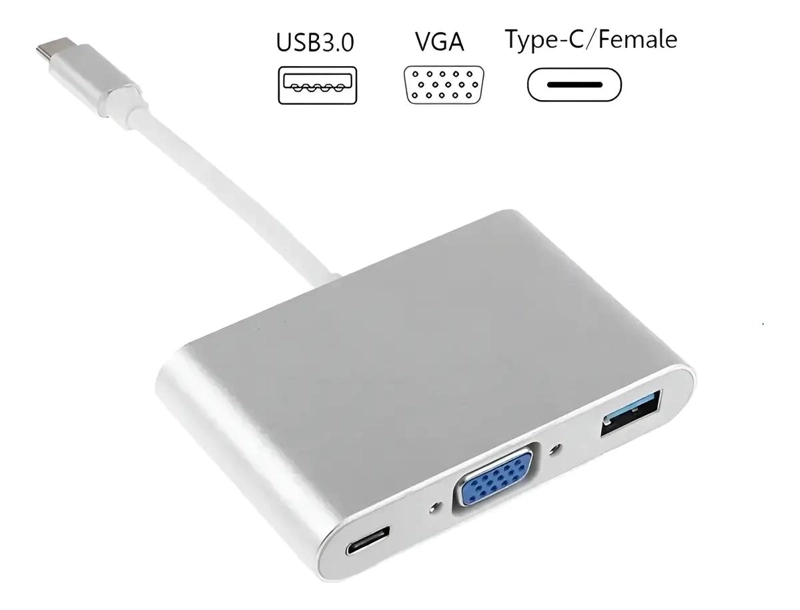 ADAPTADOR HUB TIPO C A VGA Y USB 3.0 3 EN 1 - 2