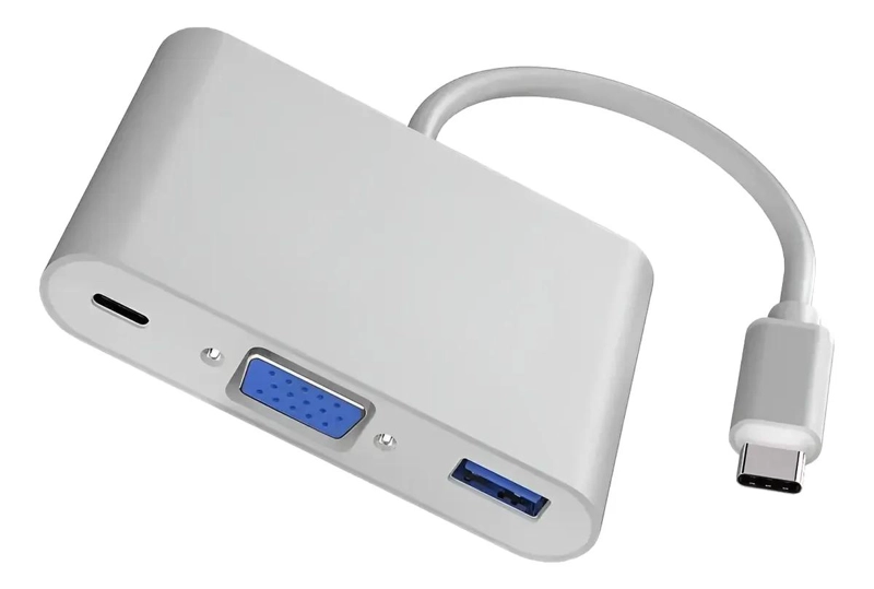 ADAPTADOR HUB TIPO C A VGA Y USB 3.0 3 EN 1 - 3