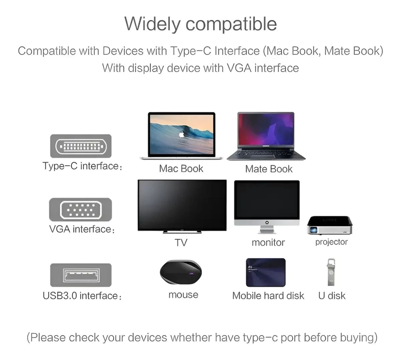 ADAPTADOR HUB TIPO C A VGA Y USB 3.0 3 EN 1 - 5
