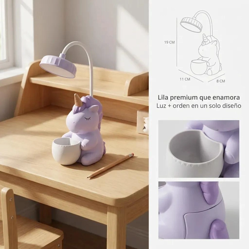 LAMPARA DE ESCRITORIO INFANTIL UNICORNIO CON SACAPUNTAS - 3
