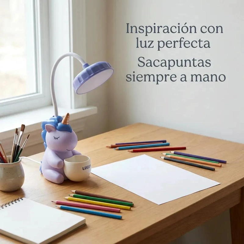 LAMPARA DE ESCRITORIO INFANTIL UNICORNIO CON SACAPUNTAS - 4